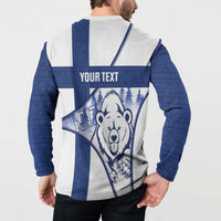 Personalised Finland Independence Day Button Sweatshirt Suomi 1917 Proud Flag Finnish Folk Pattern - Wonder Print Shop