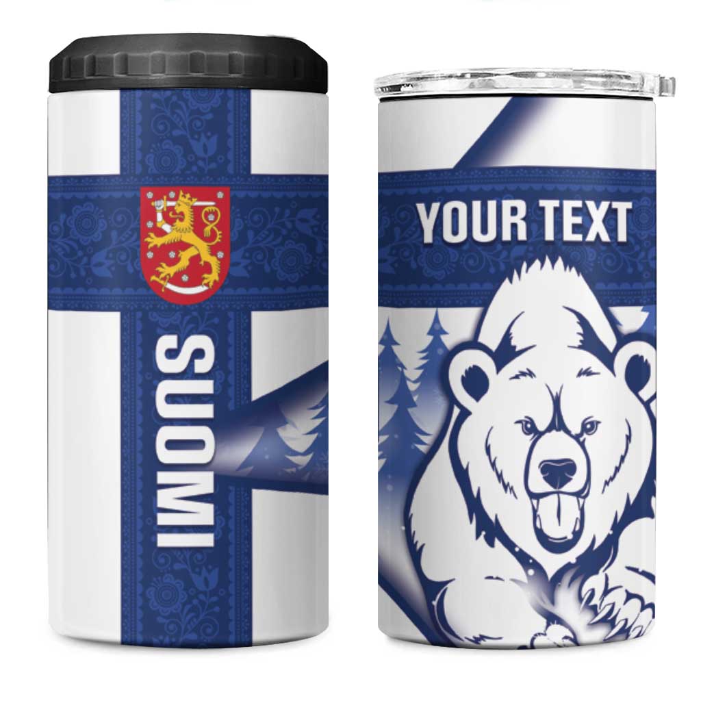 Personalised Finland Independence Day 4 in 1 Can Cooler Tumbler Suomi 1917 Proud Flag Finnish Folk Pattern - Wonder Print Shop