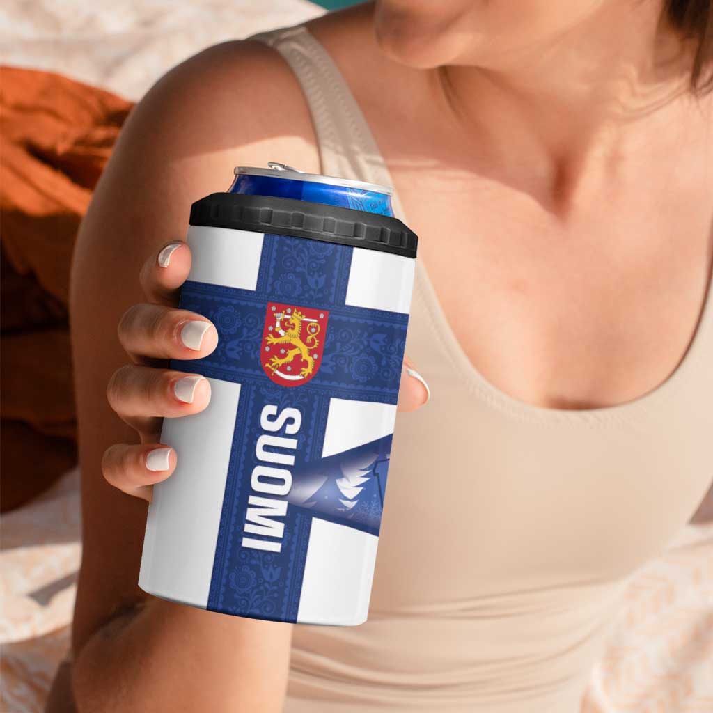 Personalised Finland Independence Day 4 in 1 Can Cooler Tumbler Suomi 1917 Proud Flag Finnish Folk Pattern - Wonder Print Shop