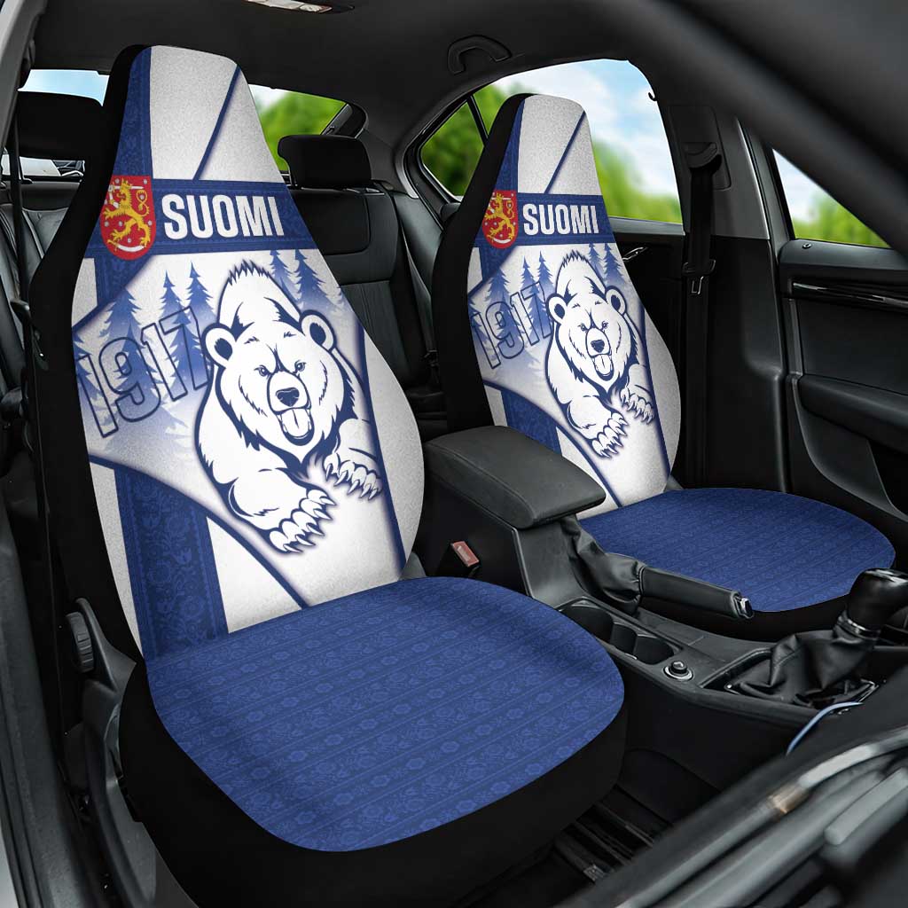 Finland Independence Day Car Seat Cover Suomi 1917 Proud Flag Finnish Folk Pattern - Wonder Print Shop