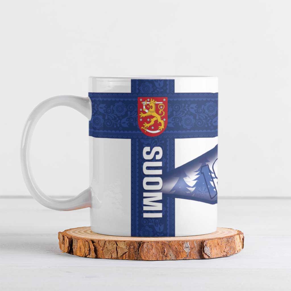 Personalised Finland Independence Day Ceramic Mug Suomi 1917 Proud Flag Finnish Folk Pattern - Wonder Print Shop
