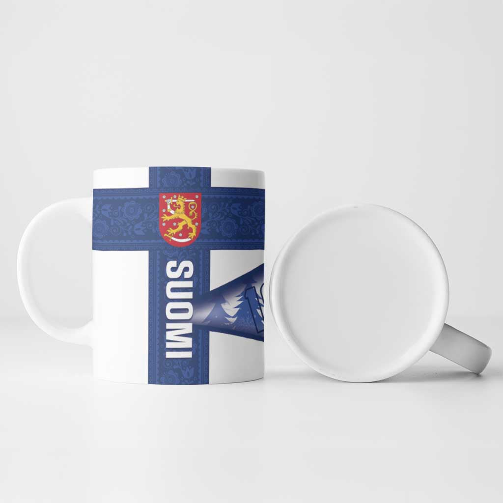 Personalised Finland Independence Day Ceramic Mug Suomi 1917 Proud Flag Finnish Folk Pattern - Wonder Print Shop