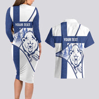 Personalised Finland Independence Day Couples Matching Long Sleeve Bodycon Dress and Hawaiian Shirt Suomi 1917 Proud Flag Finnish Folk Pattern - Wonder Print Shop