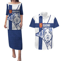Personalised Finland Independence Day Couples Matching Puletasi and Hawaiian Shirt Suomi 1917 Proud Flag Finnish Folk Pattern - Wonder Print Shop