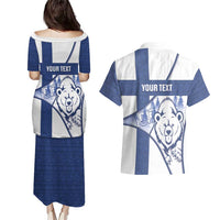 Personalised Finland Independence Day Couples Matching Puletasi and Hawaiian Shirt Suomi 1917 Proud Flag Finnish Folk Pattern - Wonder Print Shop
