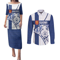 Personalised Finland Independence Day Couples Matching Puletasi and Long Sleeve Button Shirt Suomi 1917 Proud Flag Finnish Folk Pattern - Wonder Print Shop