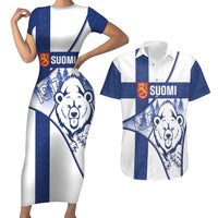 Personalised Finland Independence Day Couples Matching Short Sleeve Bodycon Dress and Hawaiian Shirt Suomi 1917 Proud Flag Finnish Folk Pattern - Wonder Print Shop