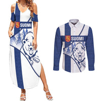 Personalised Finland Independence Day Couples Matching Summer Maxi Dress and Long Sleeve Button Shirt Suomi 1917 Proud Flag Finnish Folk Pattern - Wonder Print Shop