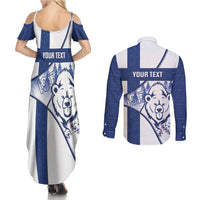 Personalised Finland Independence Day Couples Matching Summer Maxi Dress and Long Sleeve Button Shirt Suomi 1917 Proud Flag Finnish Folk Pattern - Wonder Print Shop