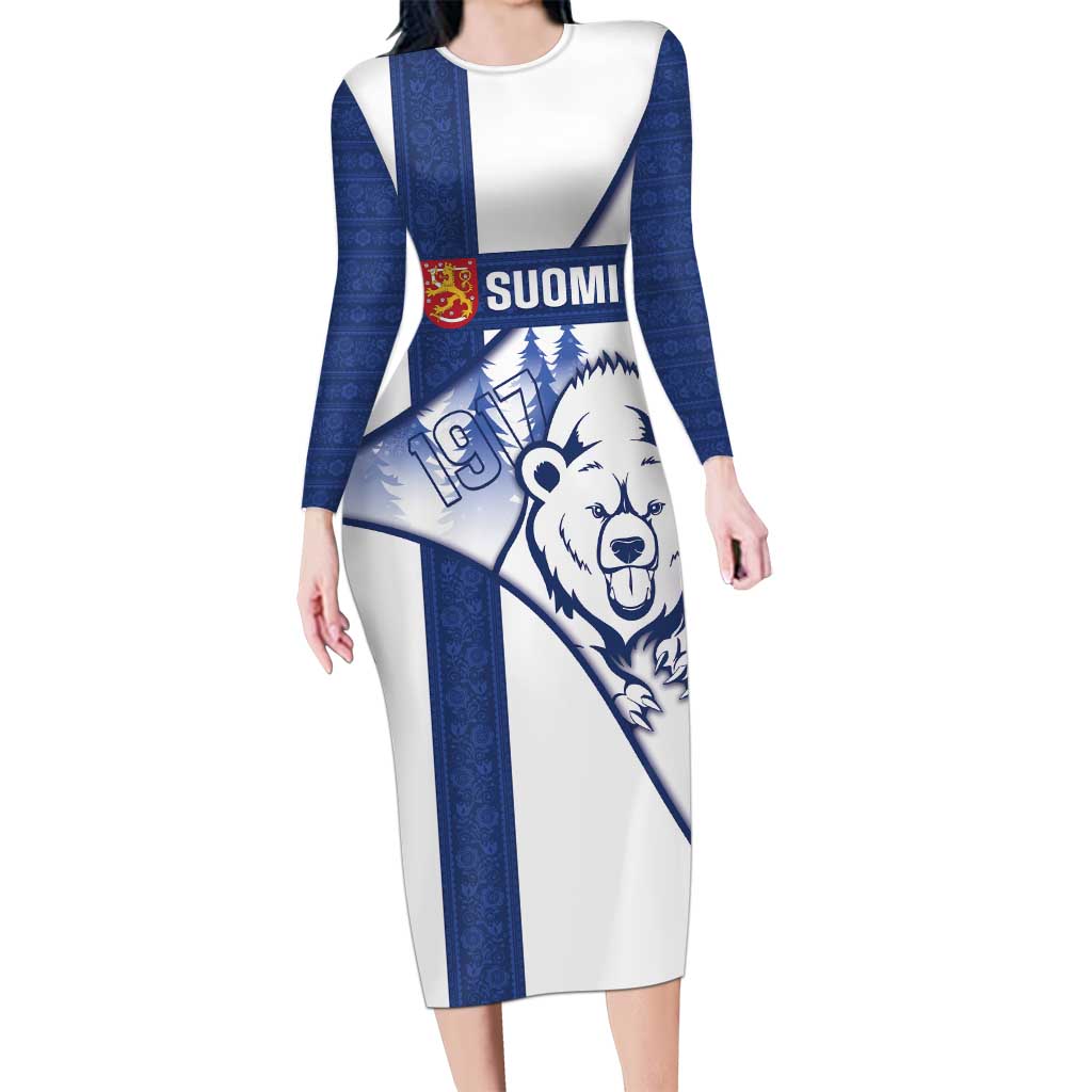 Personalised Finland Independence Day Family Matching Long Sleeve Bodycon Dress and Hawaiian Shirt Suomi 1917 Proud Flag Finnish Folk Pattern - Wonder Print Shop