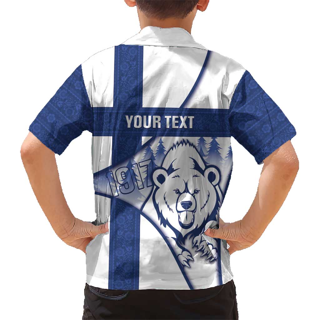 Personalised Finland Independence Day Family Matching Off The Shoulder Long Sleeve Dress and Hawaiian Shirt Suomi 1917 Proud Flag Finnish Folk Pattern - Wonder Print Shop