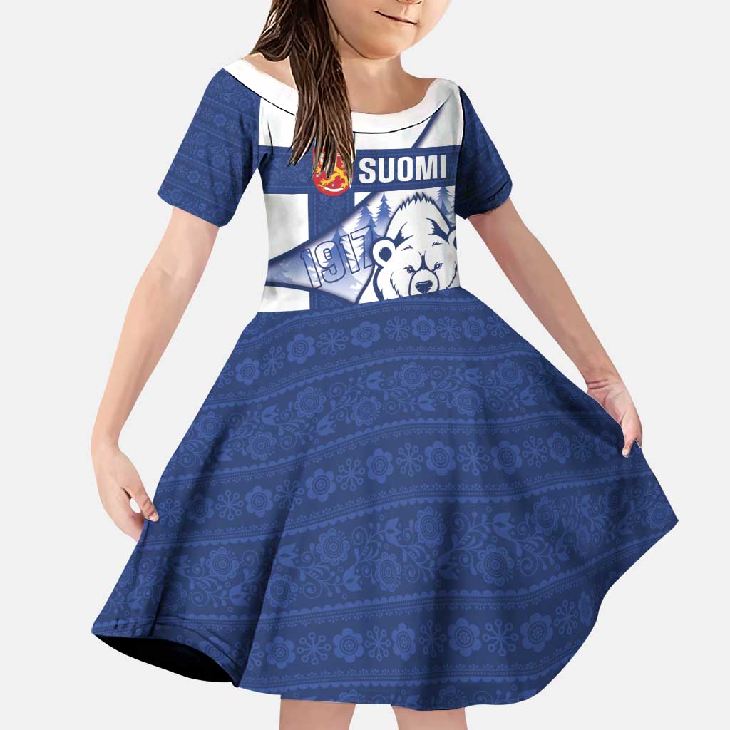 Personalised Finland Independence Day Family Matching Off The Shoulder Long Sleeve Dress and Hawaiian Shirt Suomi 1917 Proud Flag Finnish Folk Pattern - Wonder Print Shop