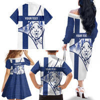 Personalised Finland Independence Day Family Matching Off The Shoulder Long Sleeve Dress and Hawaiian Shirt Suomi 1917 Proud Flag Finnish Folk Pattern - Wonder Print Shop