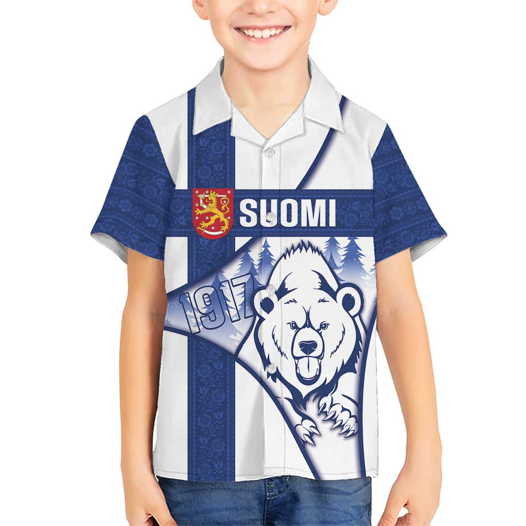 Personalised Finland Independence Day Family Matching Off The Shoulder Long Sleeve Dress and Hawaiian Shirt Suomi 1917 Proud Flag Finnish Folk Pattern - Wonder Print Shop