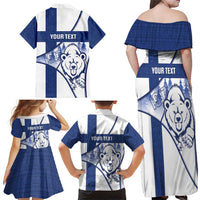 Personalised Finland Independence Day Family Matching Off Shoulder Maxi Dress and Hawaiian Shirt Suomi 1917 Proud Flag Finnish Folk Pattern - Wonder Print Shop