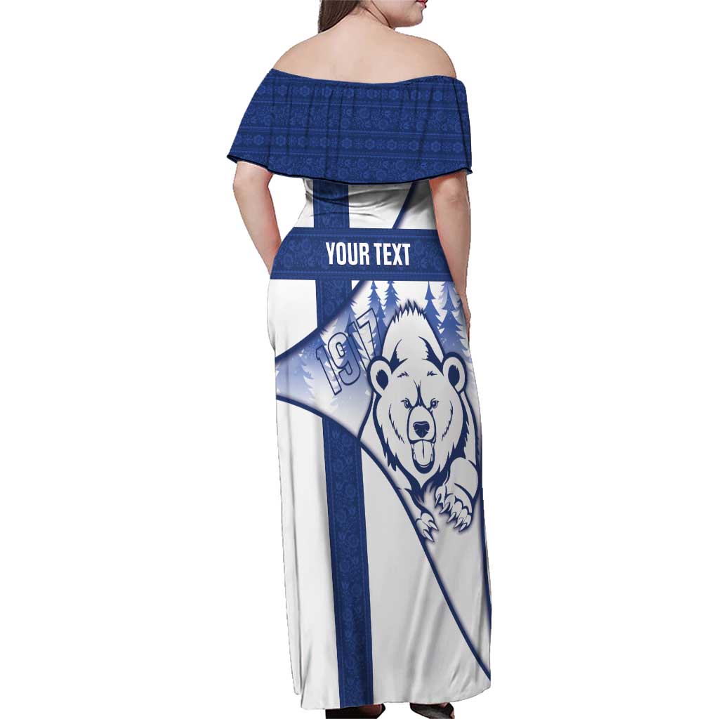 Personalised Finland Independence Day Family Matching Off Shoulder Maxi Dress and Hawaiian Shirt Suomi 1917 Proud Flag Finnish Folk Pattern - Wonder Print Shop