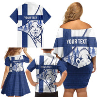 Personalised Finland Independence Day Family Matching Off Shoulder Short Dress and Hawaiian Shirt Suomi 1917 Proud Flag Finnish Folk Pattern - Wonder Print Shop