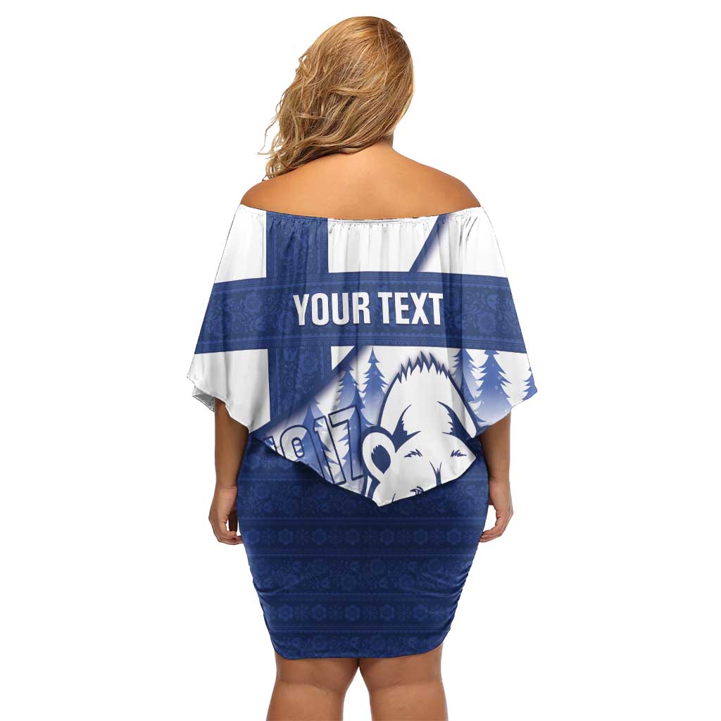 Personalised Finland Independence Day Family Matching Off Shoulder Short Dress and Hawaiian Shirt Suomi 1917 Proud Flag Finnish Folk Pattern - Wonder Print Shop