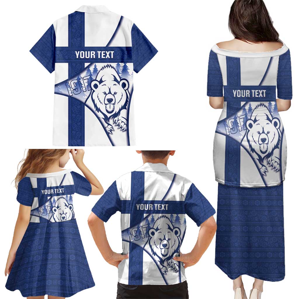 Personalised Finland Independence Day Family Matching Puletasi and Hawaiian Shirt Suomi 1917 Proud Flag Finnish Folk Pattern - Wonder Print Shop