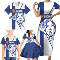 Personalised Finland Independence Day Family Matching Short Sleeve Bodycon Dress and Hawaiian Shirt Suomi 1917 Proud Flag Finnish Folk Pattern - Wonder Print Shop