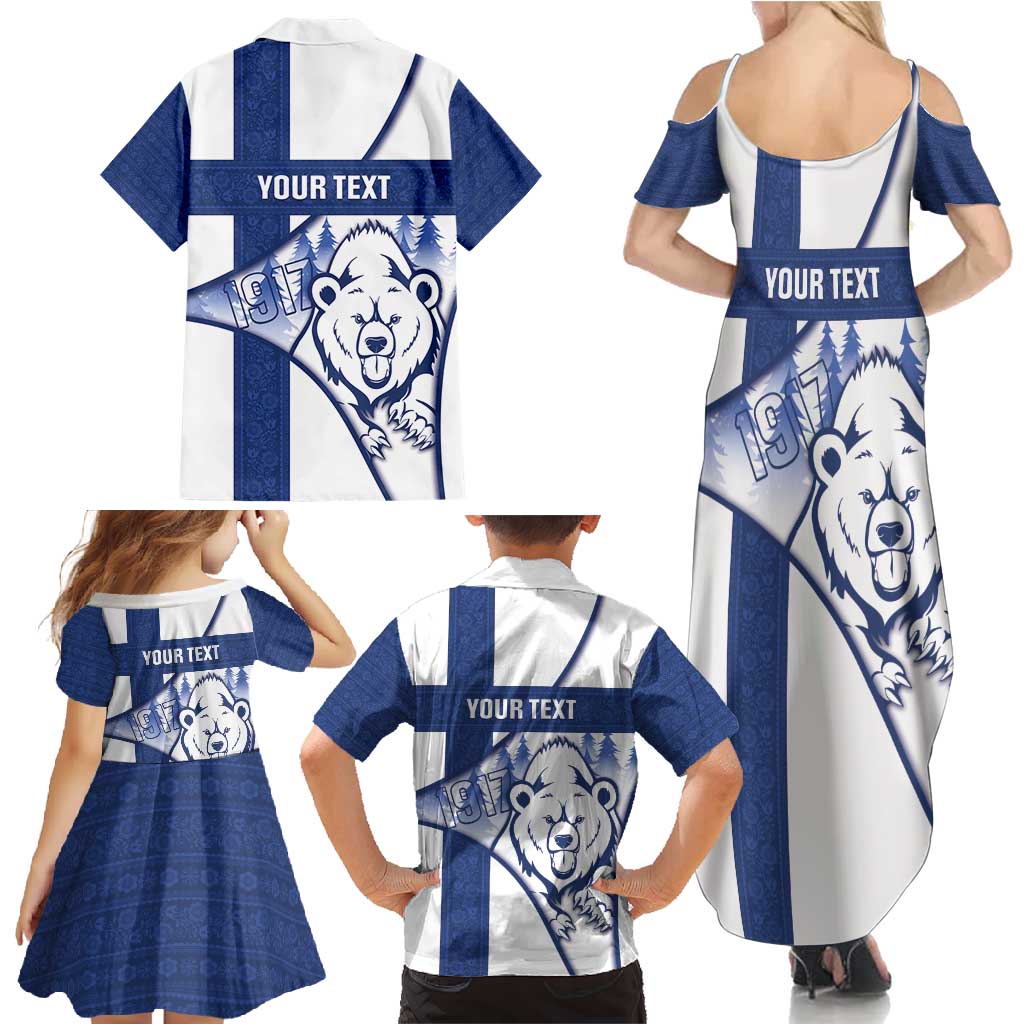 Personalised Finland Independence Day Family Matching Summer Maxi Dress and Hawaiian Shirt Suomi 1917 Proud Flag Finnish Folk Pattern - Wonder Print Shop