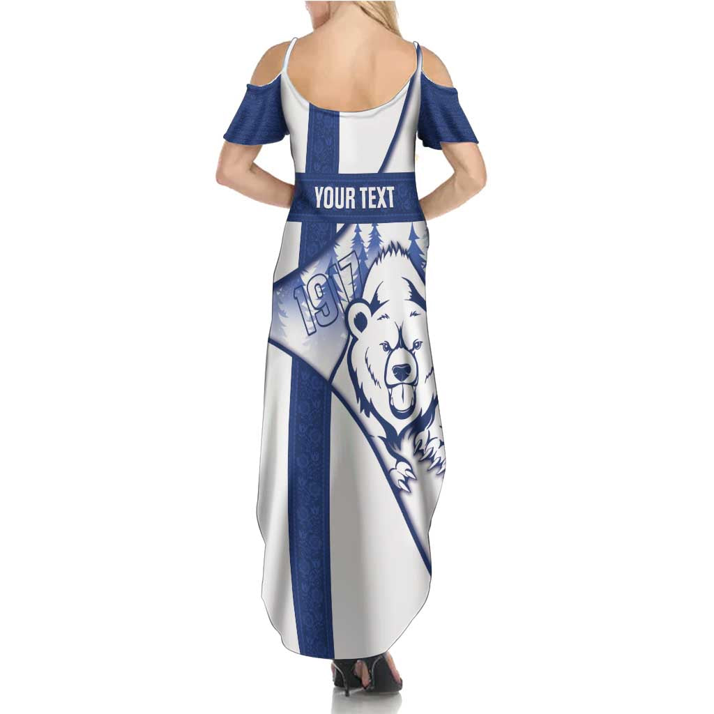 Personalised Finland Independence Day Family Matching Summer Maxi Dress and Hawaiian Shirt Suomi 1917 Proud Flag Finnish Folk Pattern - Wonder Print Shop