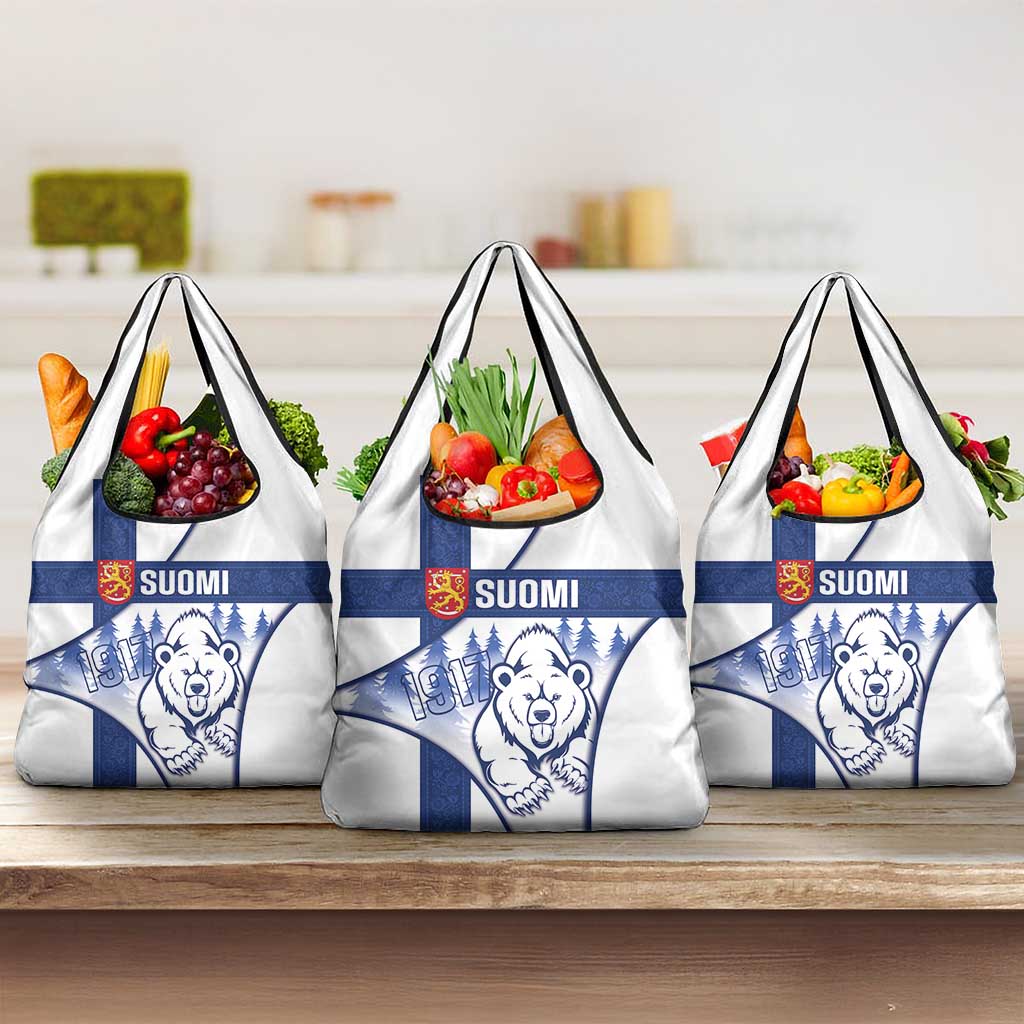 Finland Independence Day Grocery Bag Suomi 1917 Proud Flag Finnish Folk Pattern - Wonder Print Shop