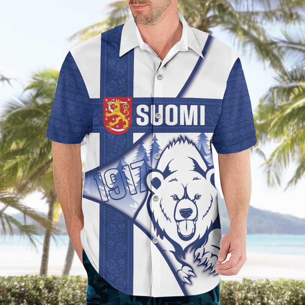 Personalised Finland Independence Day Hawaiian Shirt Suomi 1917 Proud Flag Finnish Folk Pattern - Wonder Print Shop