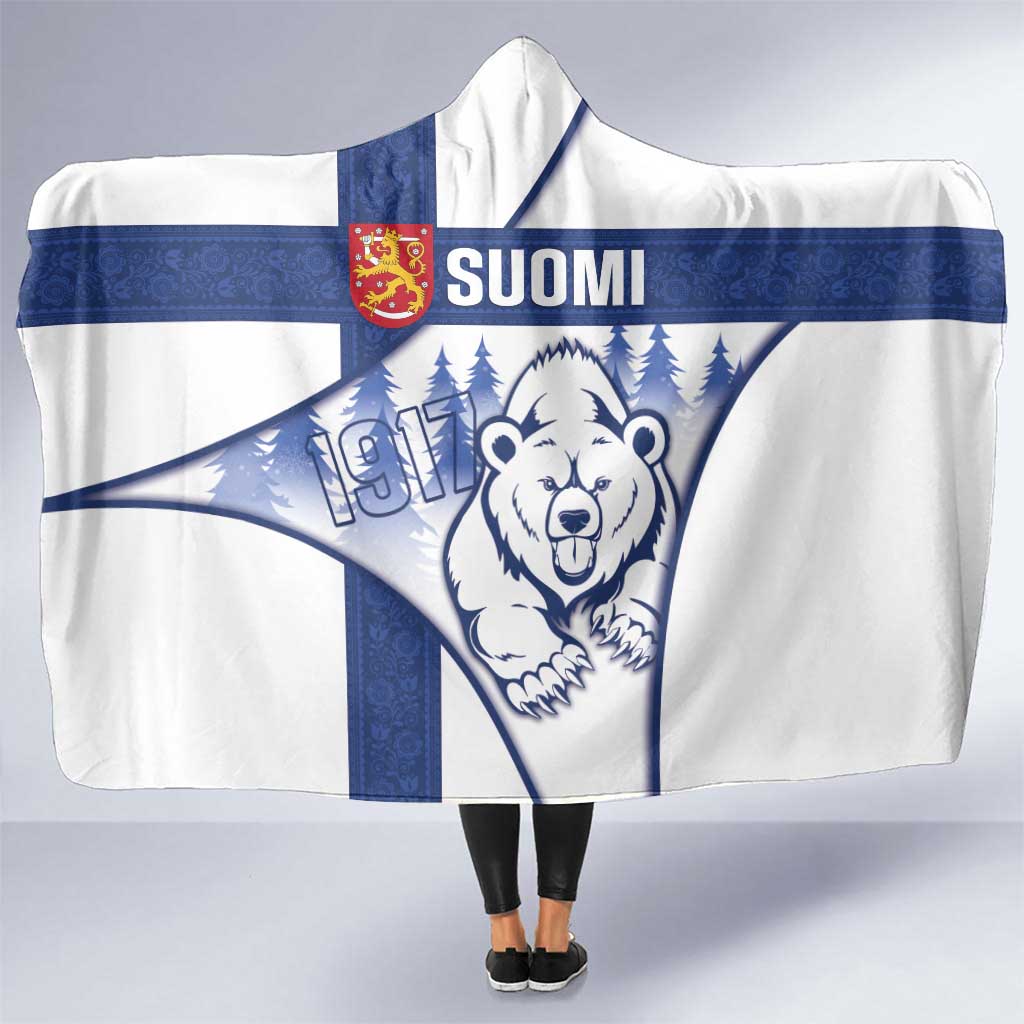 Finland Independence Day Hooded Blanket Suomi 1917 Proud Flag Finnish Folk Pattern - Wonder Print Shop