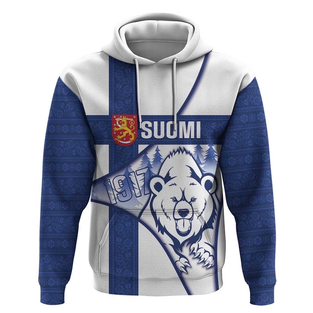Personalised Finland Independence Day Hoodie Suomi 1917 Proud Flag Finnish Folk Pattern - Wonder Print Shop