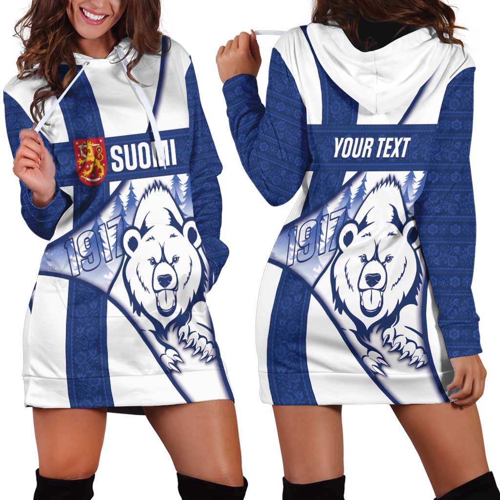 Personalised Finland Independence Day Hoodie Dress Suomi 1917 Proud Flag Finnish Folk Pattern - Wonder Print Shop