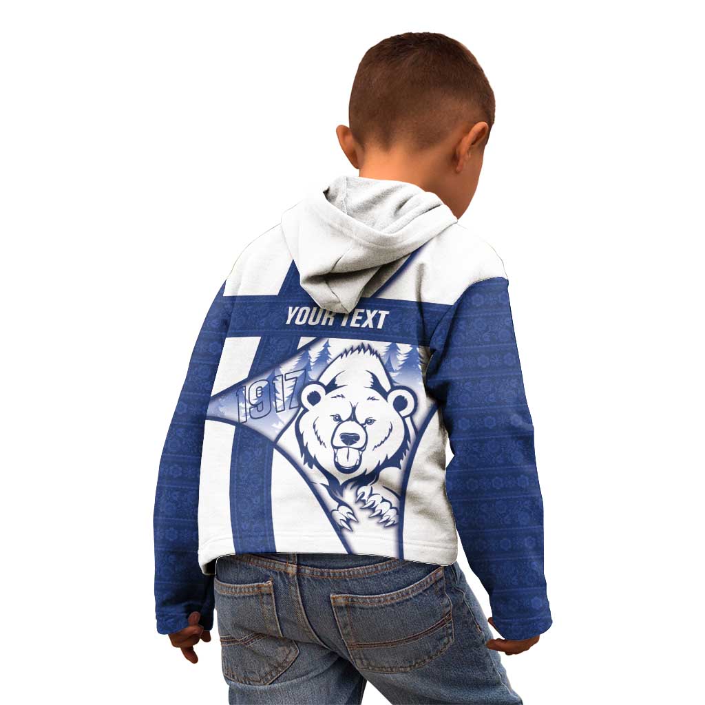 Personalised Finland Independence Day Kid Hoodie Suomi 1917 Proud Flag Finnish Folk Pattern - Wonder Print Shop