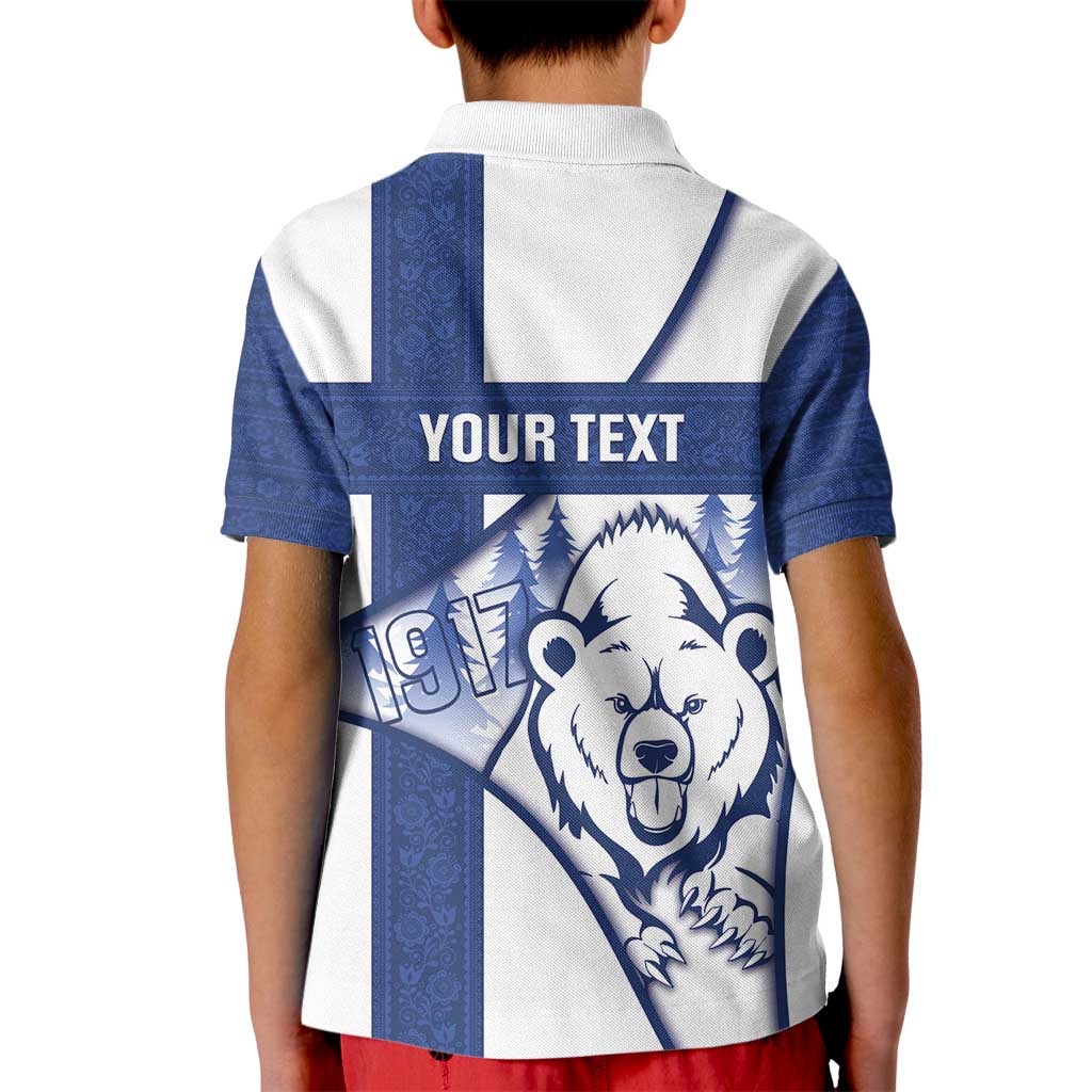 Personalised Finland Independence Day Kid Polo Shirt Suomi 1917 Proud Flag Finnish Folk Pattern - Wonder Print Shop