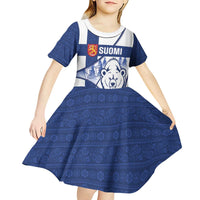 Personalised Finland Independence Day Kid Short Sleeve Dress Suomi 1917 Proud Flag Finnish Folk Pattern - Wonder Print Shop