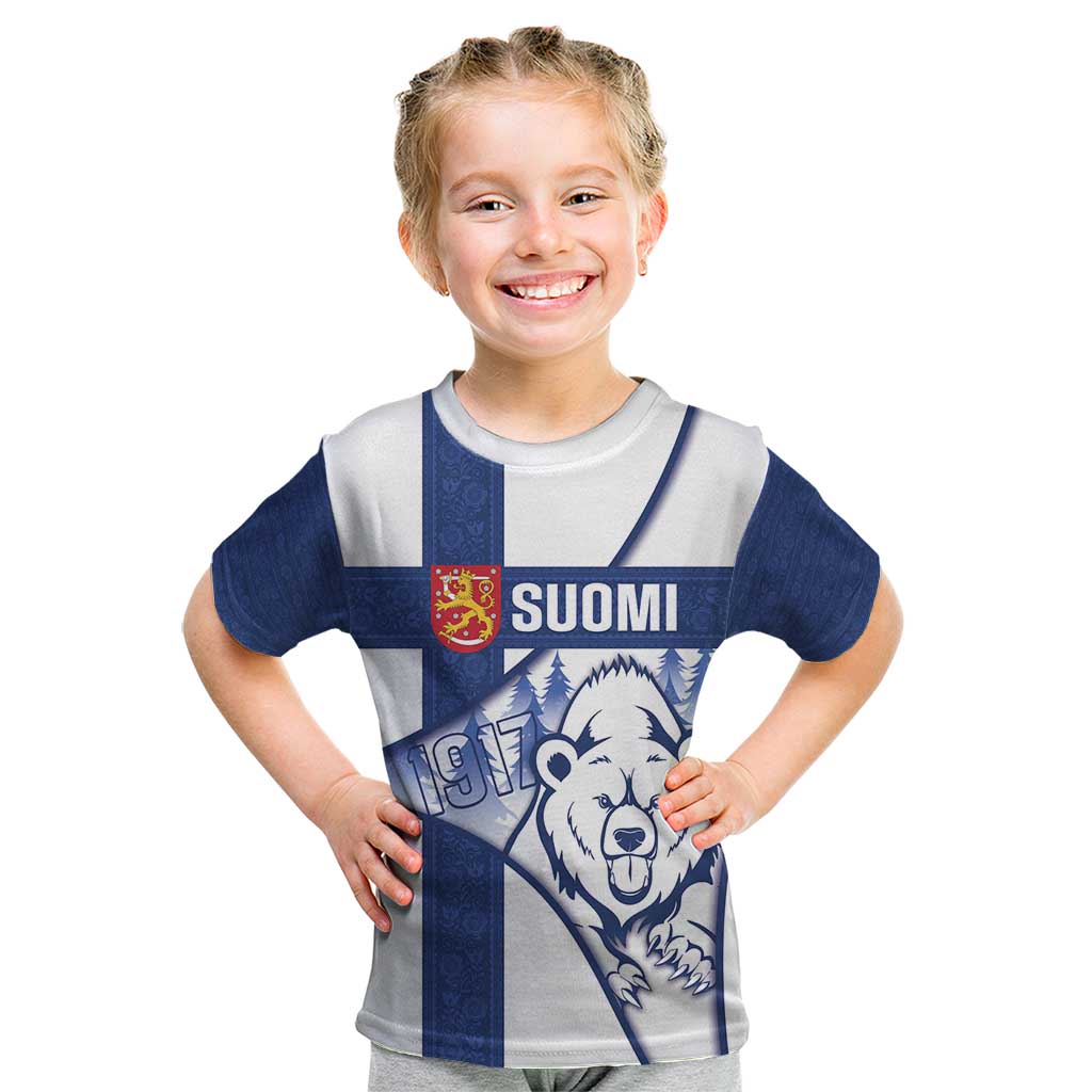 Personalised Finland Independence Day Kid T Shirt Suomi 1917 Proud Flag Finnish Folk Pattern - Wonder Print Shop