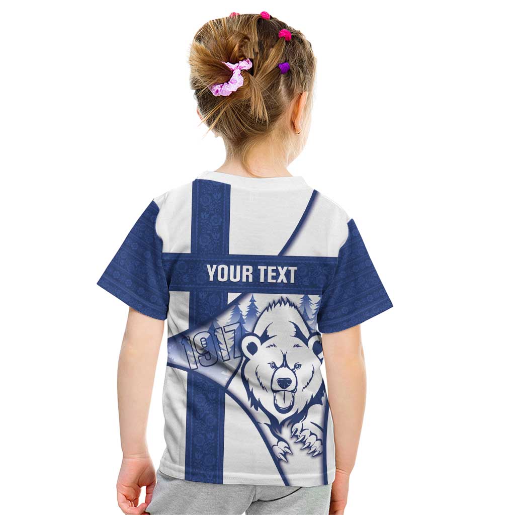 Personalised Finland Independence Day Kid T Shirt Suomi 1917 Proud Flag Finnish Folk Pattern - Wonder Print Shop