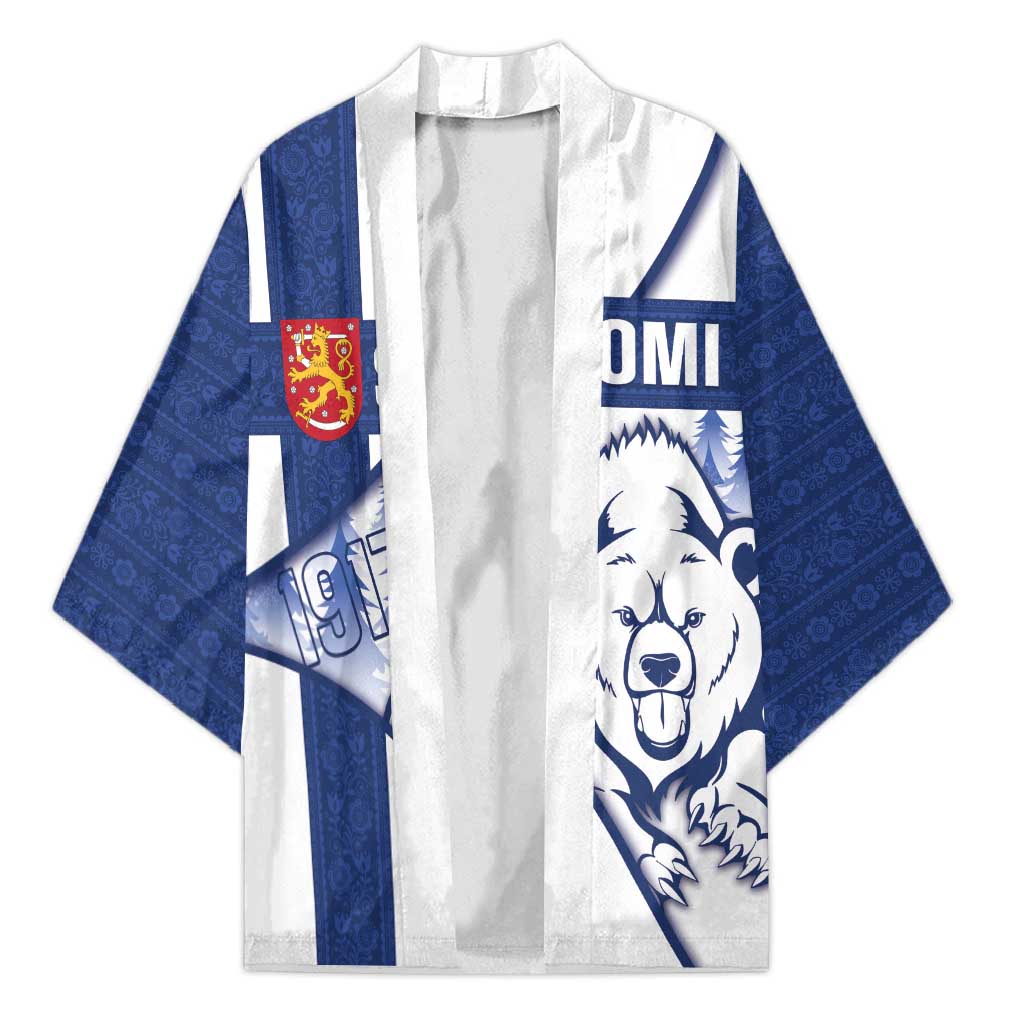 Personalised Finland Independence Day Kimono Suomi 1917 Proud Flag Finnish Folk Pattern - Wonder Print Shop