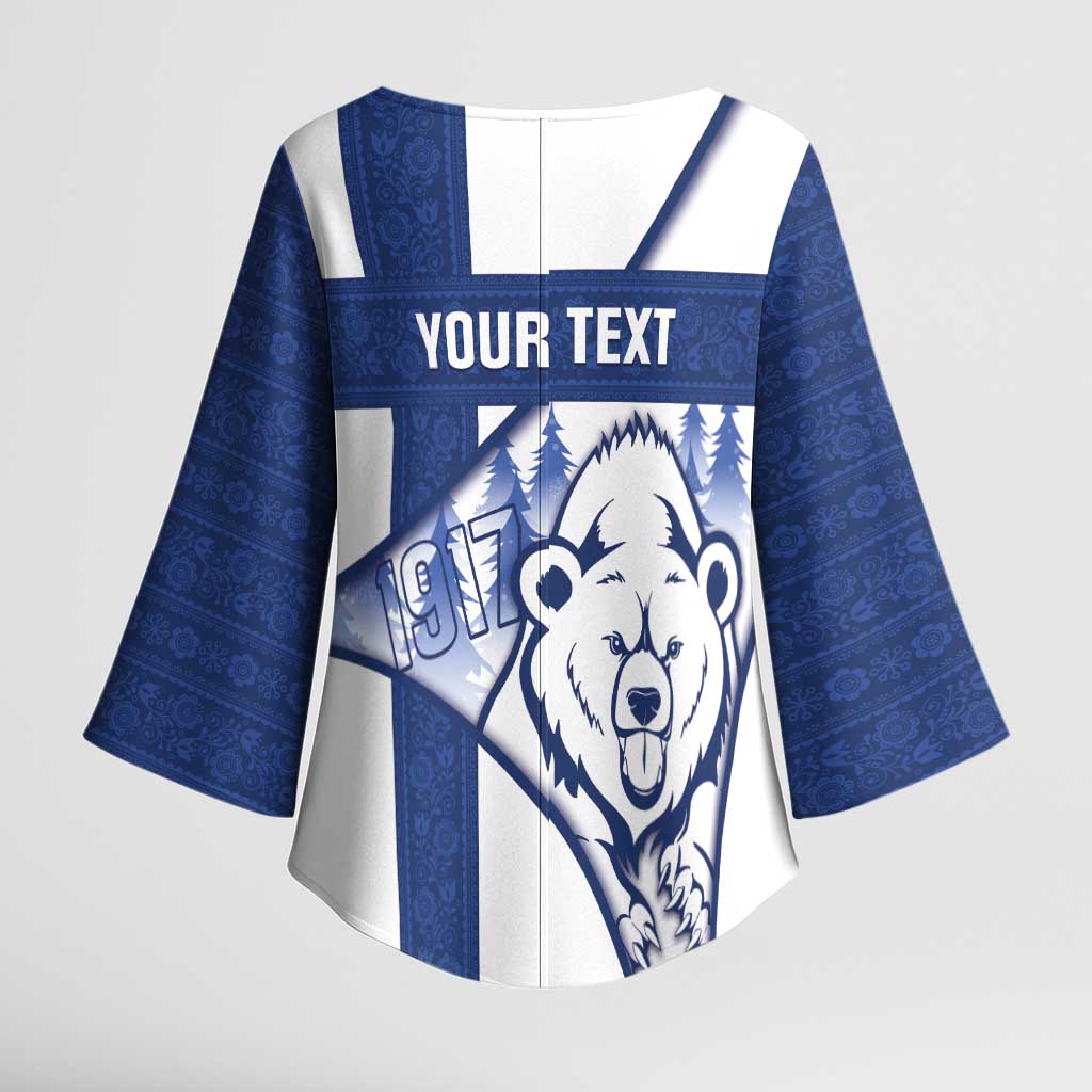 Personalised Finland Independence Day Kimono Sleeve Blouse Suomi 1917 Proud Flag Finnish Folk Pattern - Wonder Print Shop