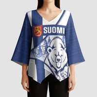 Personalised Finland Independence Day Kimono Sleeve Blouse Suomi 1917 Proud Flag Finnish Folk Pattern - Wonder Print Shop
