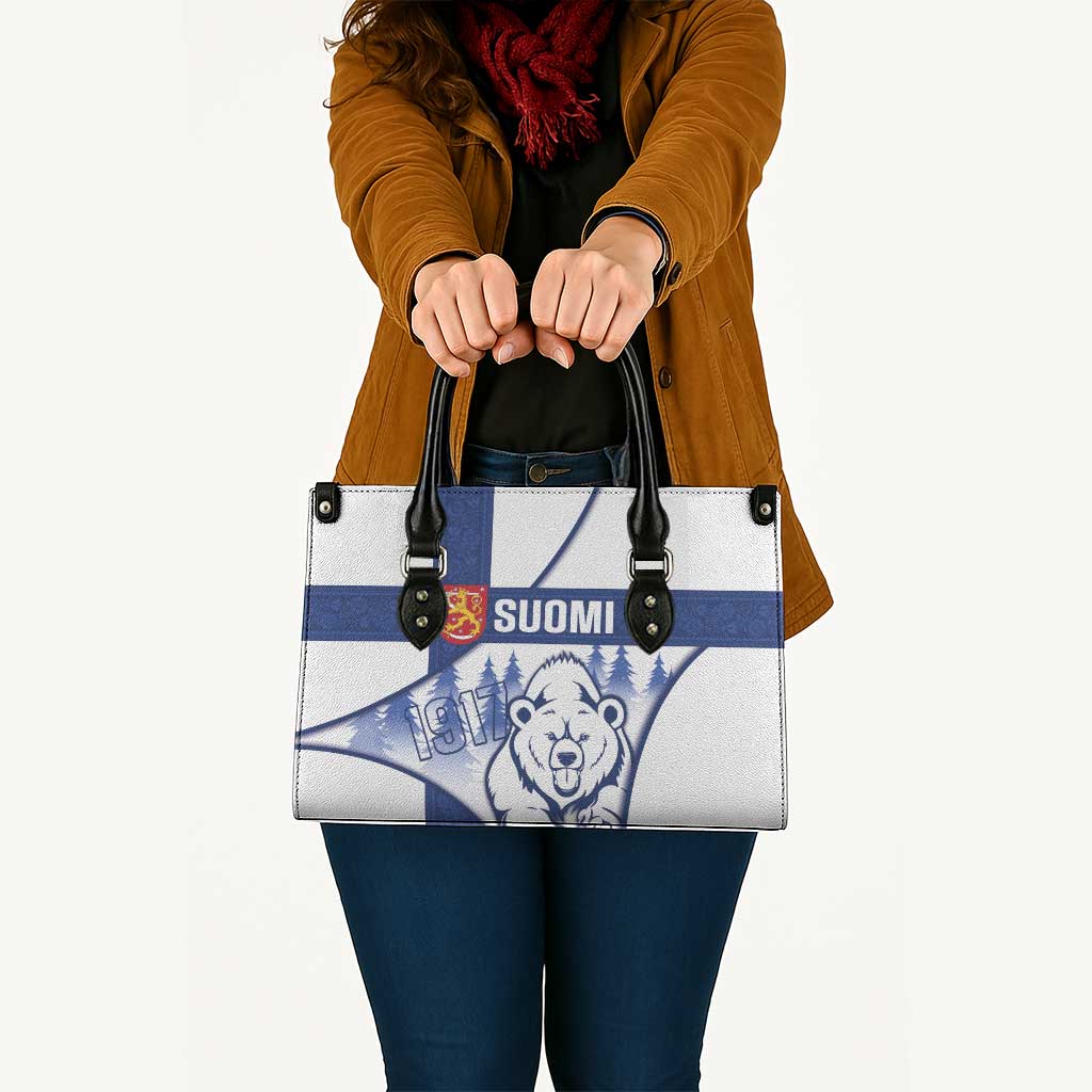 Finland Independence Day Leather Bag Suomi 1917 Proud Flag Finnish Folk Pattern - Wonder Print Shop