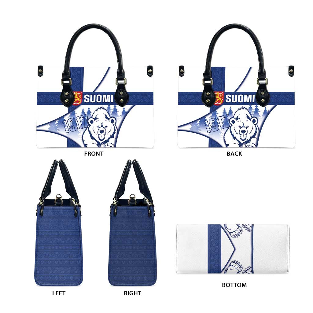 Finland Independence Day Leather Bag Suomi 1917 Proud Flag Finnish Folk Pattern - Wonder Print Shop