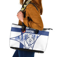 Finland Independence Day Leather Tote Bag Suomi 1917 Proud Flag Finnish Folk Pattern - Wonder Print Shop