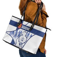 Finland Independence Day Leather Tote Bag Suomi 1917 Proud Flag Finnish Folk Pattern - Wonder Print Shop