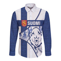 Personalised Finland Independence Day Long Sleeve Button Shirt Suomi 1917 Proud Flag Finnish Folk Pattern - Wonder Print Shop
