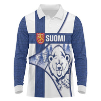 Personalised Finland Independence Day Long Sleeve Polo Shirt Suomi 1917 Proud Flag Finnish Folk Pattern - Wonder Print Shop