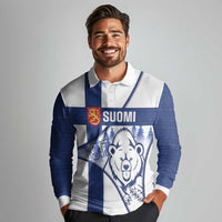 Personalised Finland Independence Day Long Sleeve Polo Shirt Suomi 1917 Proud Flag Finnish Folk Pattern - Wonder Print Shop