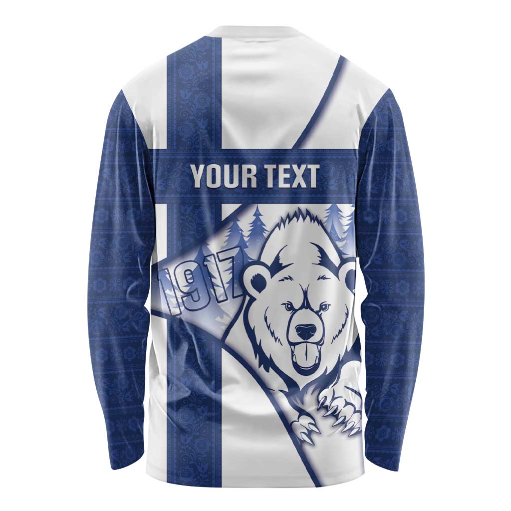 Personalised Finland Independence Day Long Sleeve Shirt Suomi 1917 Proud Flag Finnish Folk Pattern - Wonder Print Shop