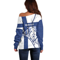 Personalised Finland Independence Day Off Shoulder Sweater Suomi 1917 Proud Flag Finnish Folk Pattern - Wonder Print Shop