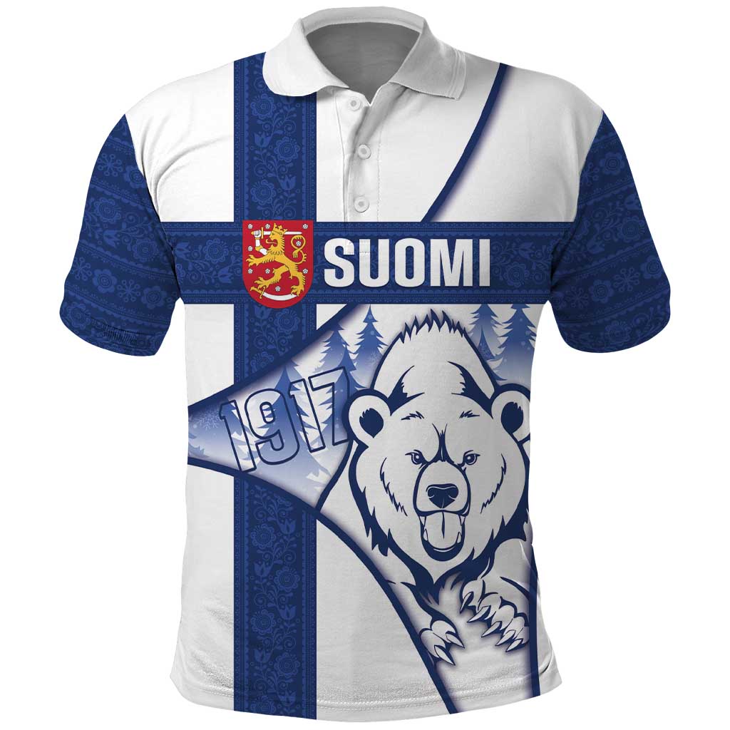 Personalised Finland Independence Day Polo Shirt Suomi 1917 Proud Flag Finnish Folk Pattern - Wonder Print Shop