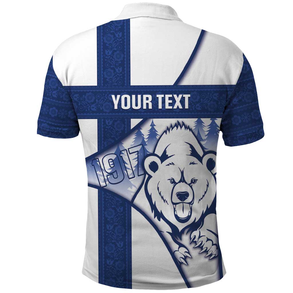 Personalised Finland Independence Day Polo Shirt Suomi 1917 Proud Flag Finnish Folk Pattern - Wonder Print Shop